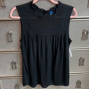 Old Navy | NWT Crochet Ruffle Collar Sleeveless Black Linen Top size Medium